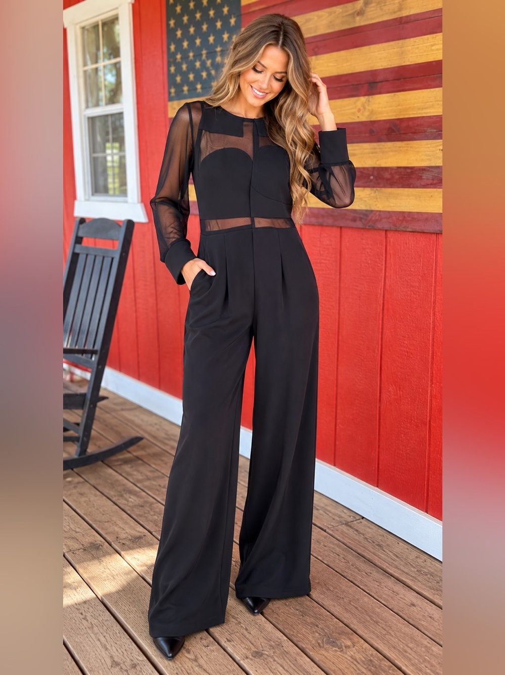 Fashion Nova Black Sheer Mesh Cutout Wide Leg Jumpsuit